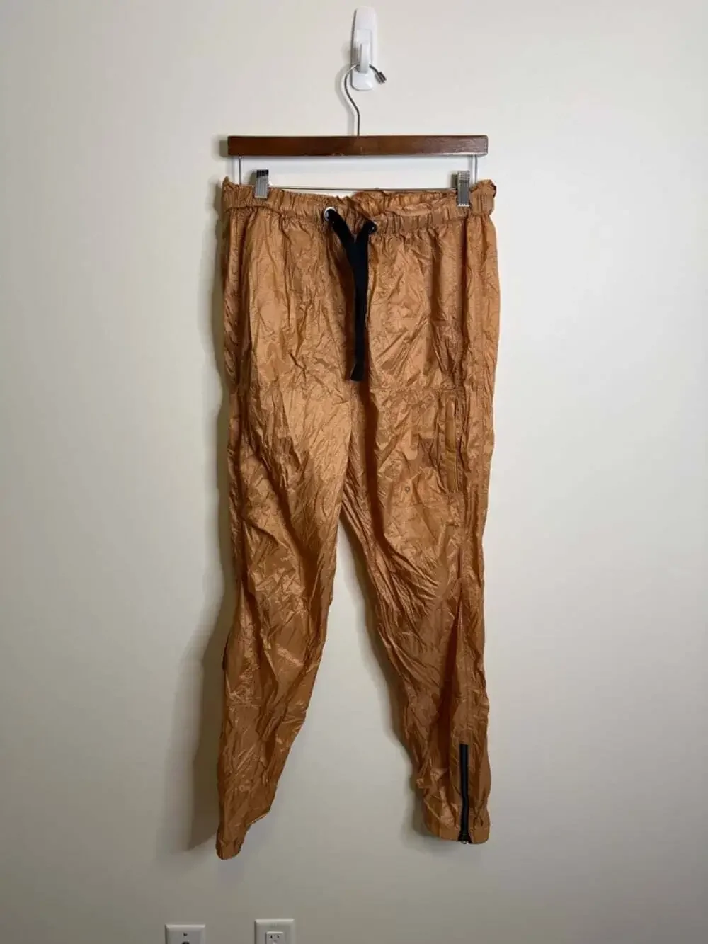 Free People Tan Crinkled Track Joggers back to future pants size medium NWT